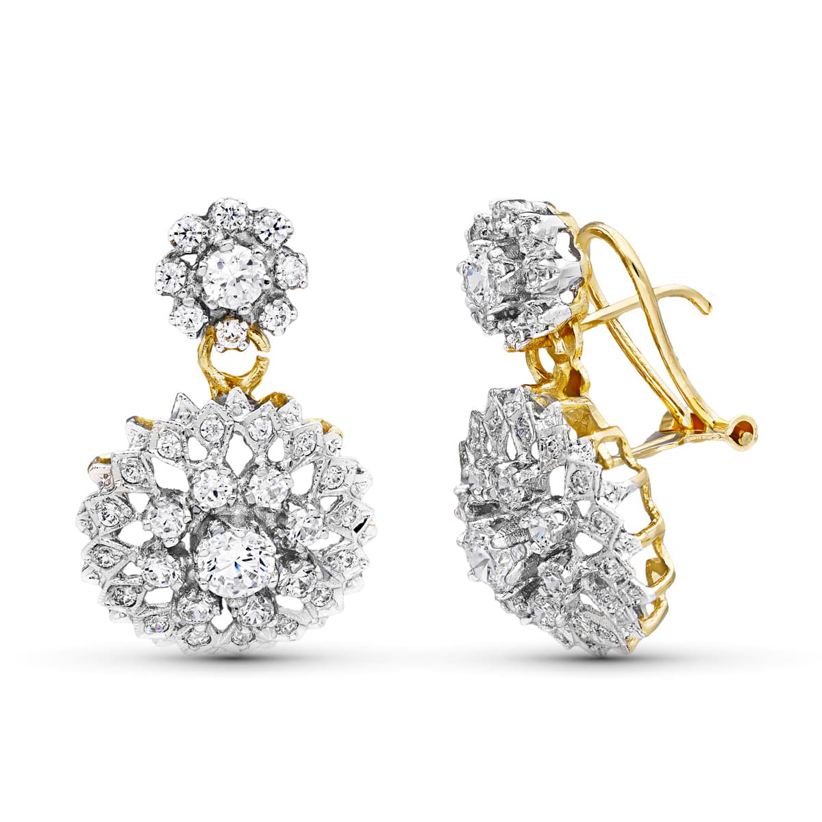 18K PENDIENTES ORO BLANCO ROSETA CIRCONITA 28X16 MM CIERRE OMEGA 8
