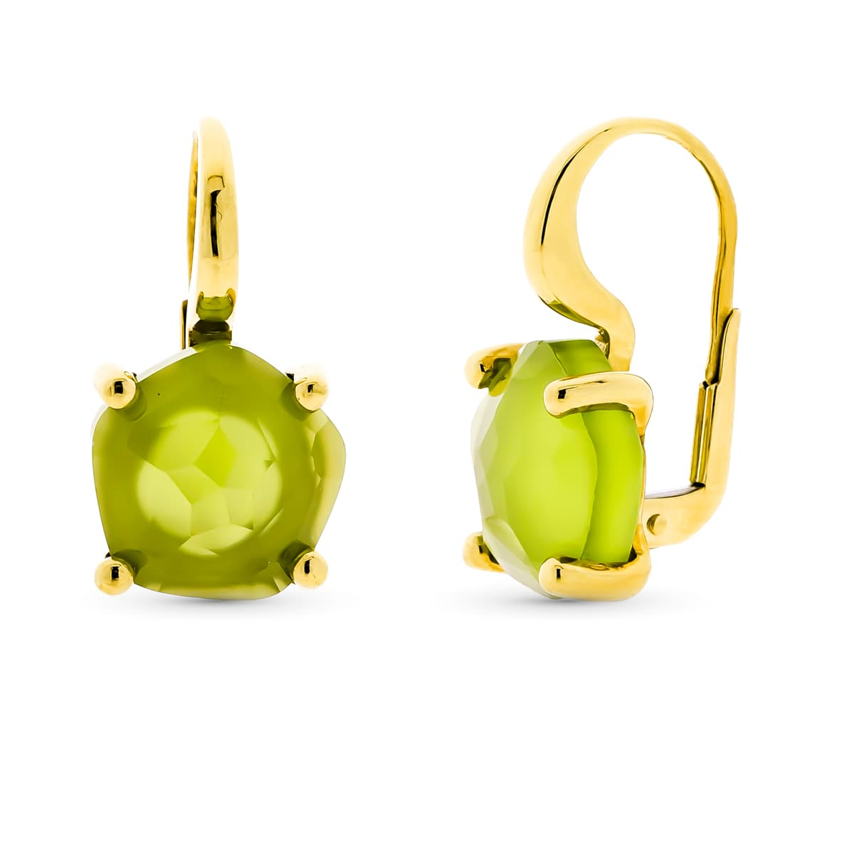 18K PENDIENTES ORO AMARILLO PIEDRA VERDE 12 MM GARRAS CIERRE CATALAN 9