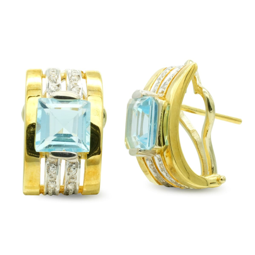 18K PENDIENTES ORO AMARILLO PIEDRA CUADRA Y CIRCONITA CIERRE OMEGA 9