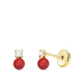 18K PENDIENTES ORO AMARILLO TU Y YO CIRCONITA Y CORAL 5X3 MM CIERRE TUERCA 0