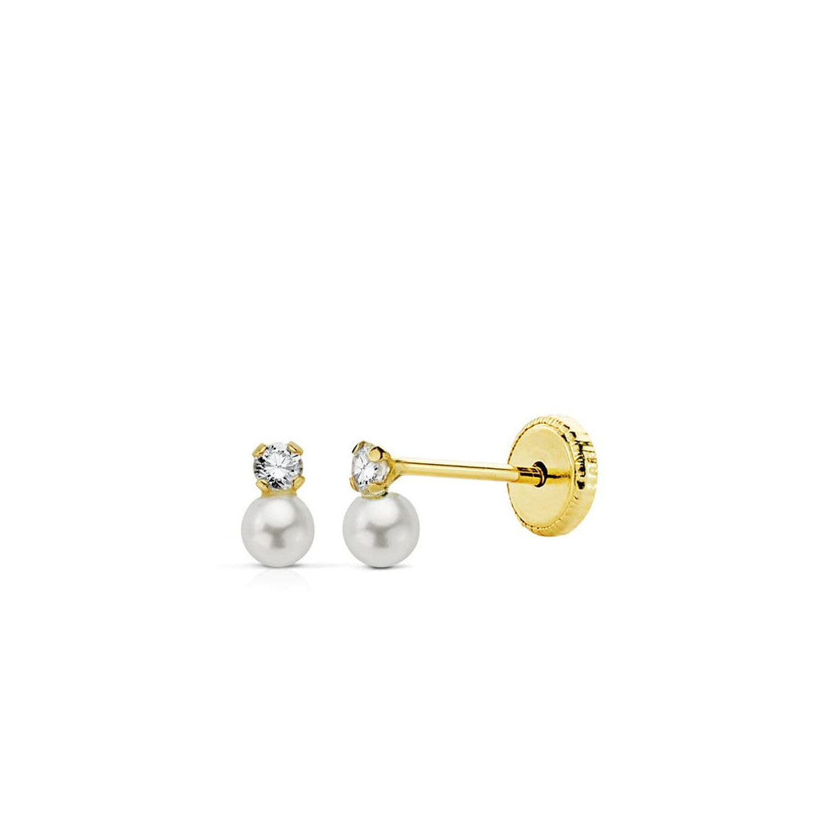 18K PENDIENTES ORO AMARILLO PERLAS CON CIRCONITA 5X3 MM. CIERRE TUERCA 0