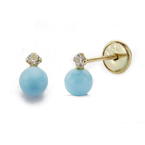 18K PENDIENTES ORO AMARILLO TURQUESA CIRCONITA 6X4 MM. CIERRE TUERCA 0