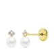 18K PENDIENTES ORO AMARILLO PERLAS Y CIRCONITA EN GARRAS 6 X 3.5 MM. CIERRE TUERCA 0