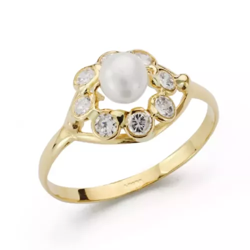 18K SORTIJA ORO AMARILLO PERLA 4MM CON CIRCONITAS. ANCHO: 10 MM 1