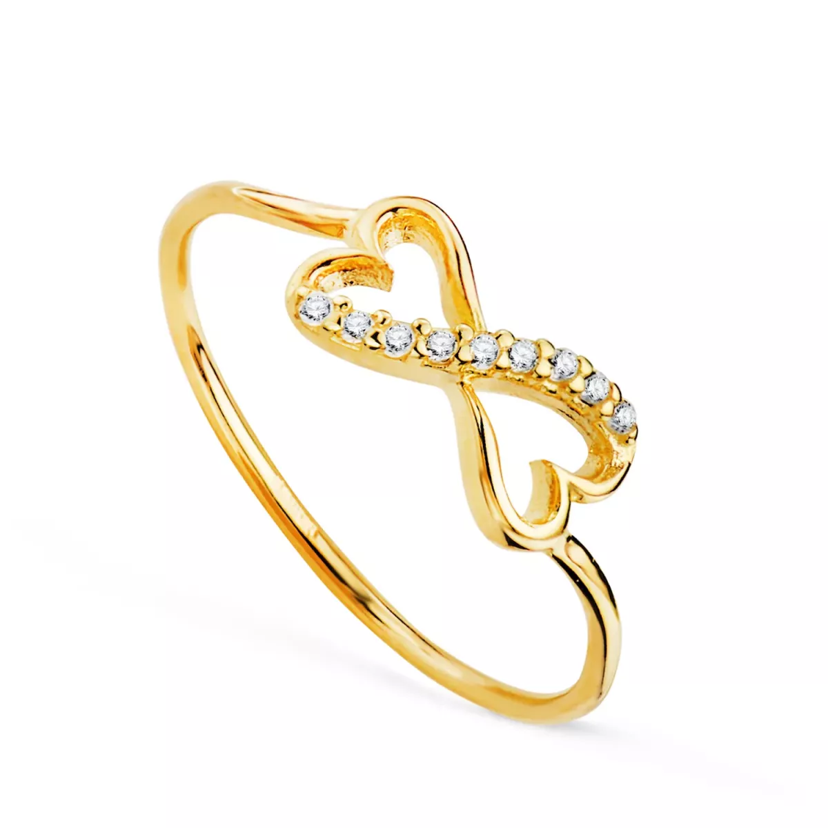 18K SORTIJA ORO AMARILLO CORAZONES CALADOS UNIDOS CON CIRCONITAS. ANCHO: 6 MM 1