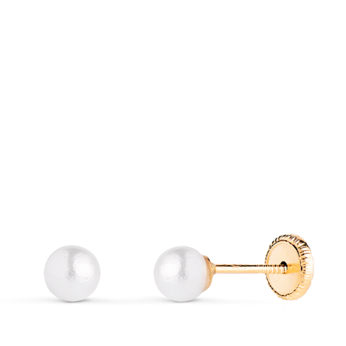 18K PENDIENTES ORO AMARILLO PERLA CON CASQUILLA. MEDIDA: 4 MM. CIERRE TUERCA 0