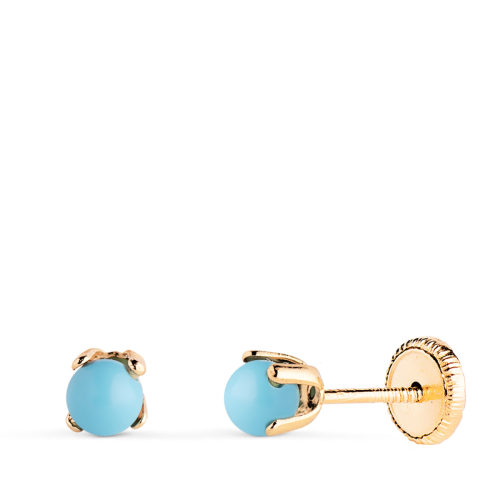18K PENDIENTES ORO AMARILLO TURQUESA CON 4 GARRAS. MEDIDA: 3 MM. CIERRE TUERCA 0