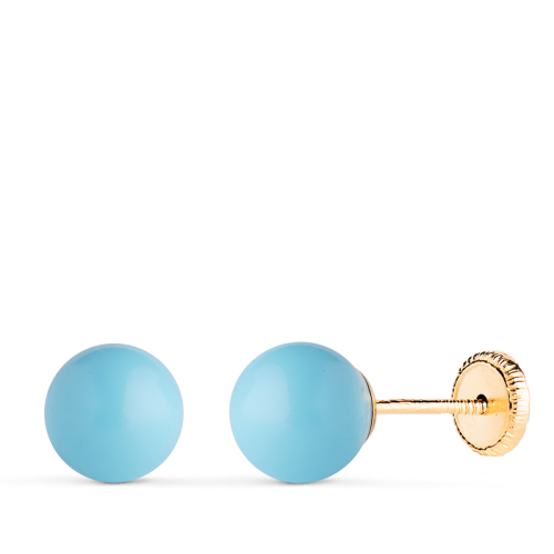 18K PENDIENTES ORO AMARILLO TURQUESA CON CASQUILLA. MEDIDA: 7 MM. CIERRE TUERCA 0