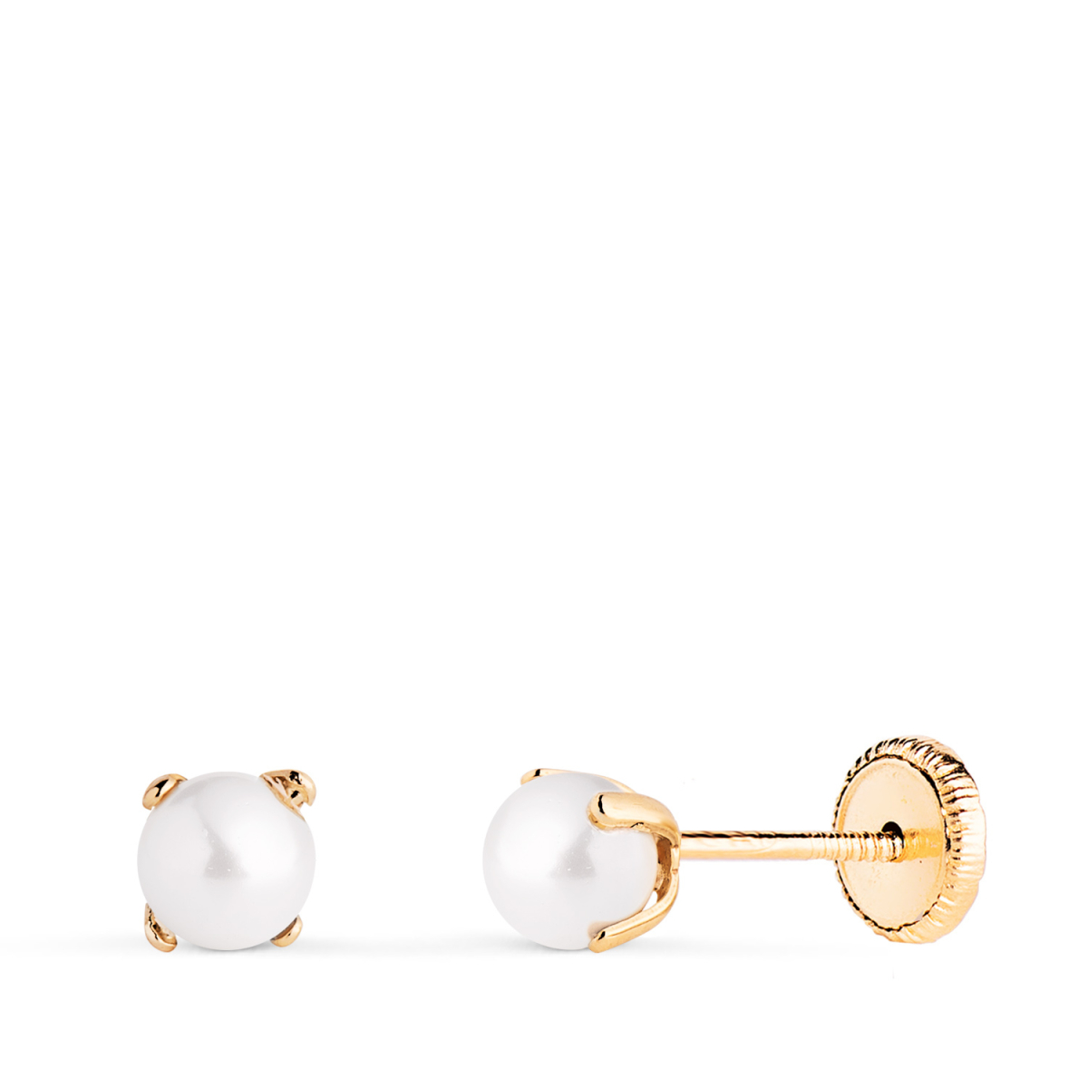 18K PENDIENTES ORO AMARILLO PERLA CON 4 GARRAS. MEDIDA: 4 MM. CIERRE TUERCA 0