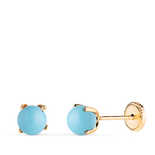 18K PENDIENTES ORO AMARILLO TURQUESA CON 4 GARRAS. MEDIDA: 5 MM. CIERRE TUERCA 0