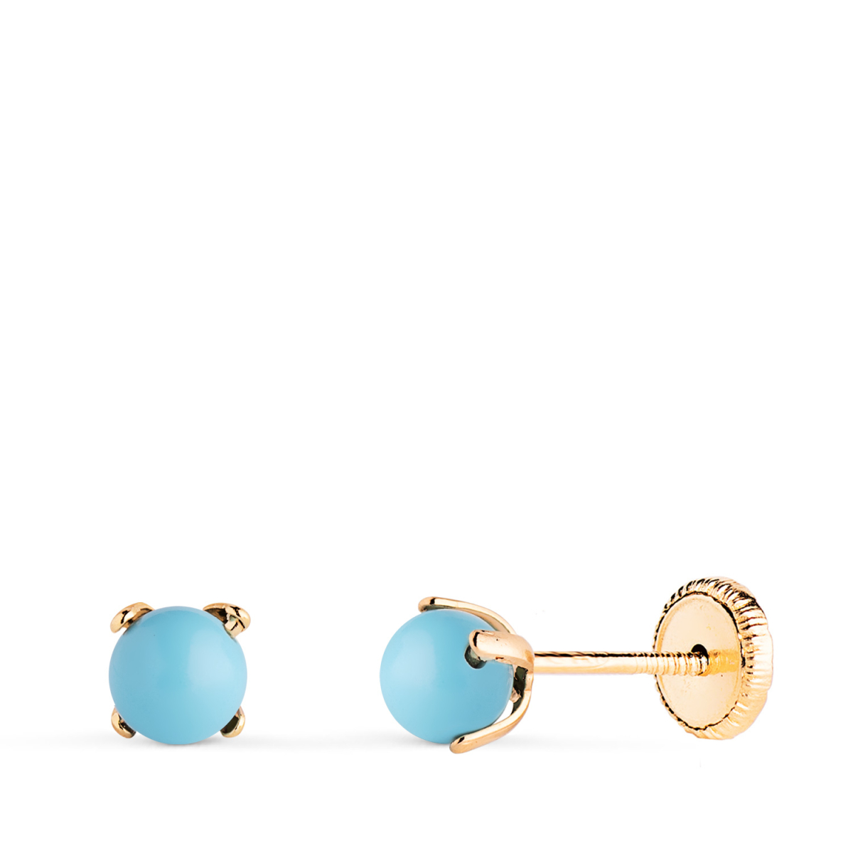 18K PENDIENTES ORO AMARILLO TURQUESA CON 4 GARRAS. MEDIDA: 4 MM. CIERRE TUERCA 0