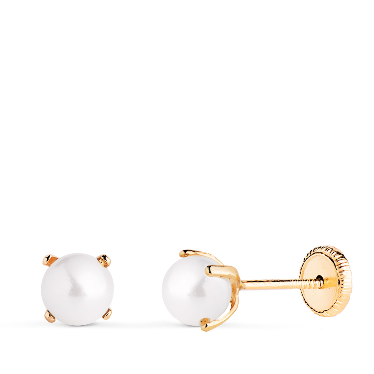 18K PENDIENTES ORO AMARILLO PERLA CON 4 GARRAS. MEDIDA: 5 MM. CIERRE TUERCA 0