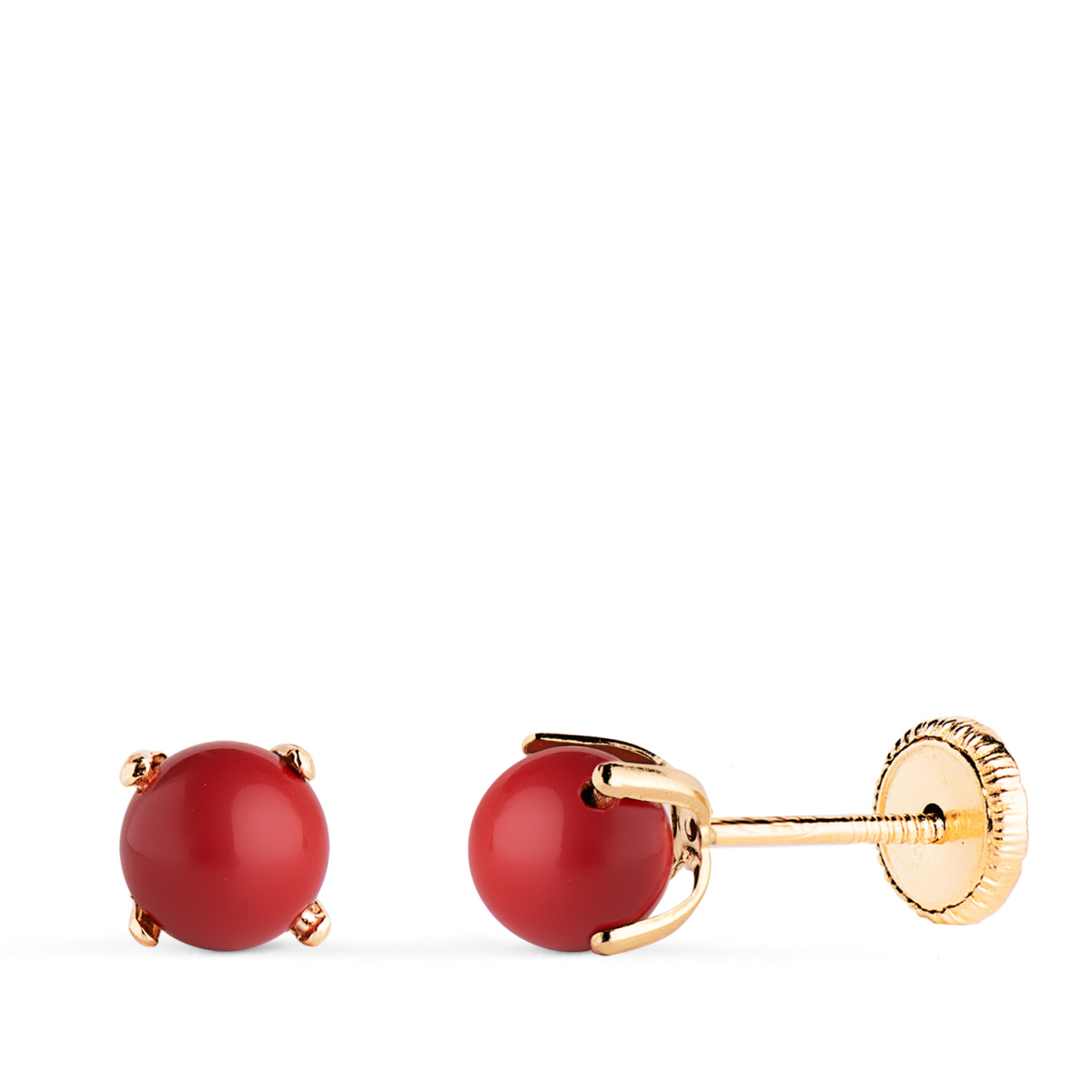 18K PENDIENTES ORO AMARILLO CORAL CON 4 GARRAS. MEDIDA: 5 MM. CIERRE TUERCA 0