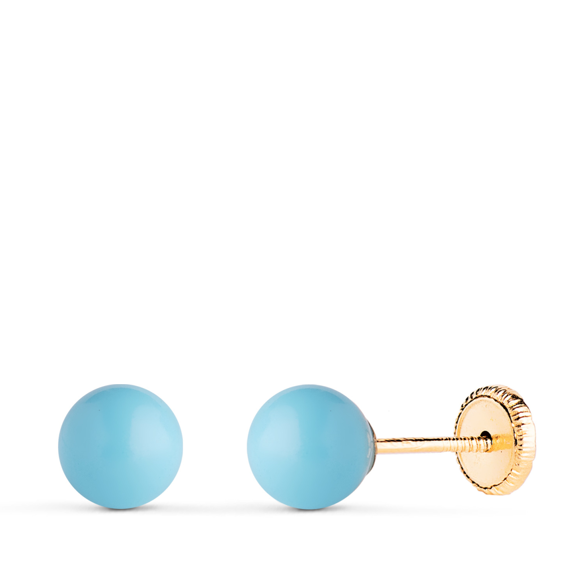 18K PENDIENTES ORO AMARILLO TURQUESA CON CASQUILLA. MEDIDA: 6 MM. CIERRE TUERCA 0