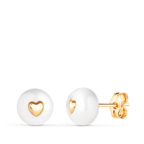 18K PENDIENTES ORO AMARILLO PERLA CON INTERIOR DE CORAZON. MEDIDA: 7 MM. CIERRE PRESION 0