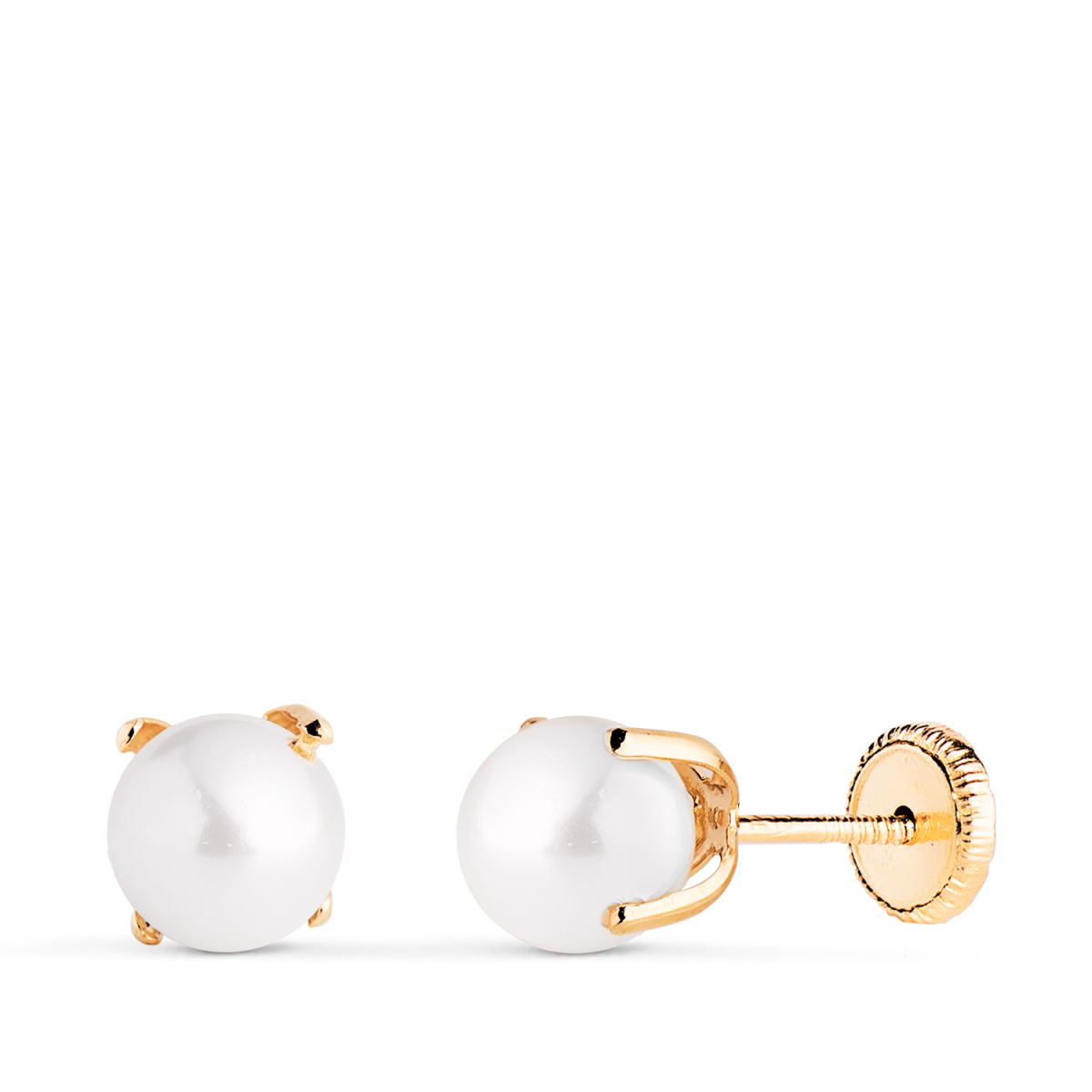 18K PENDIENTES ORO AMARILLO PERLA CON 4 GARRAS. MEDIDA: 6 MM. CIERRE TUERCA 0
