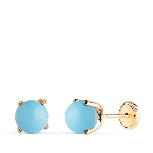 18K PENDIENTES ORO AMARILLO TURQUESA CON 4 GARRAS. MEDIDA: 6 MM. CIERRE TUERCA 0