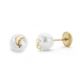 18K PENDIENTES ORO AMARILLO PERLA Y DELFIN 6 MM TUERCA 0