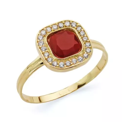 18K SORTIJA ORO AMARILLO CUADRADO CON CIRCONITAS ROJA Y BLANCAS. ANCHO: 9 MM 1