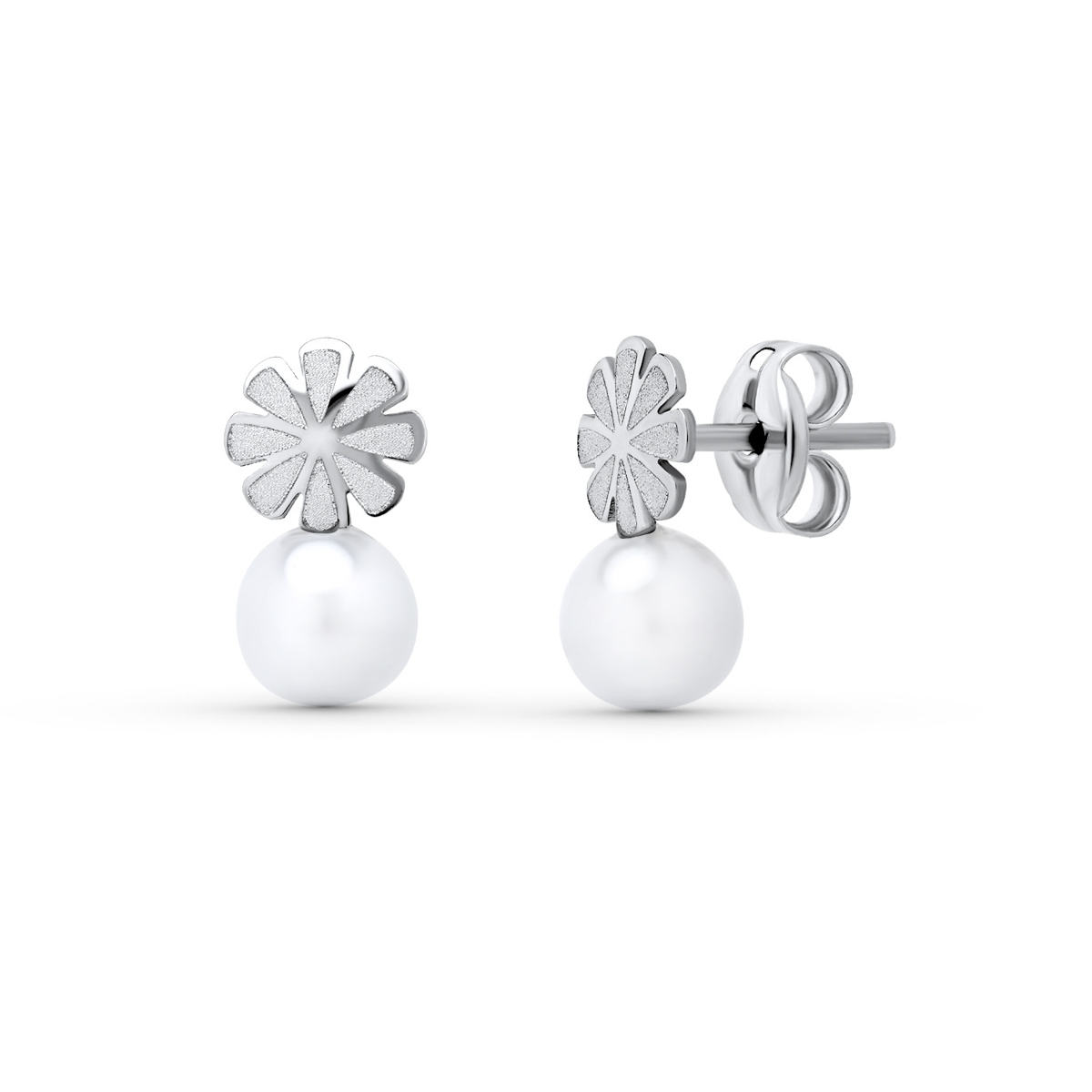 18K PENDIENTES ORO BLANCO PERLA 9X5 MM. CIERRE PRESION 0