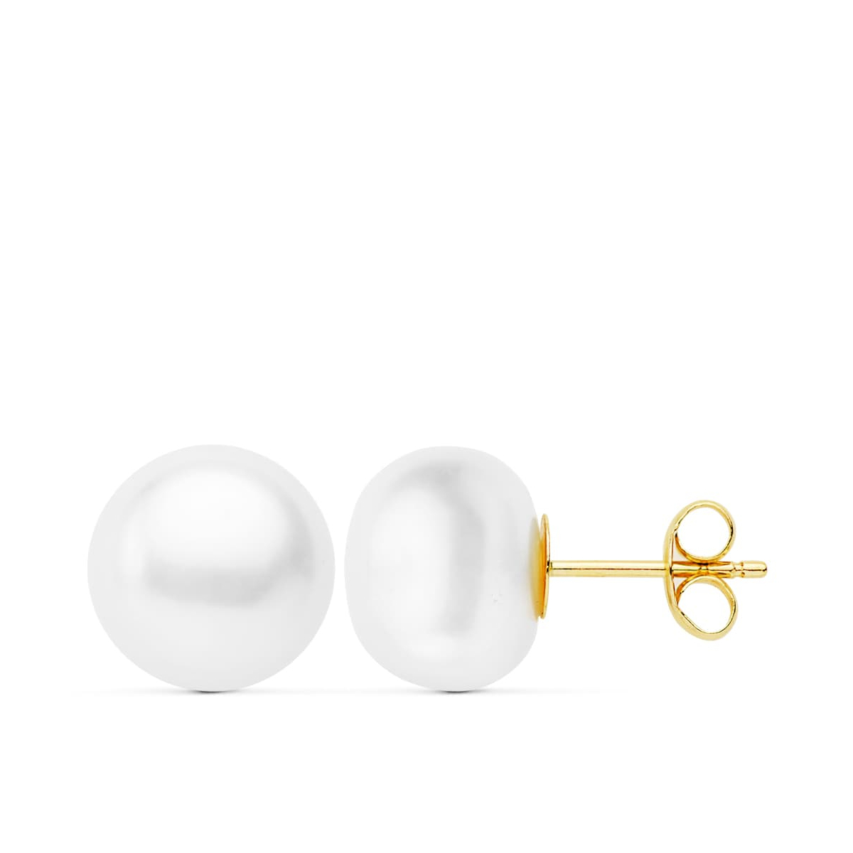 18K PENDIENTES PERLA BOTON ORO AMARILLO 10-10.5 MM CIERRE PRESION 0