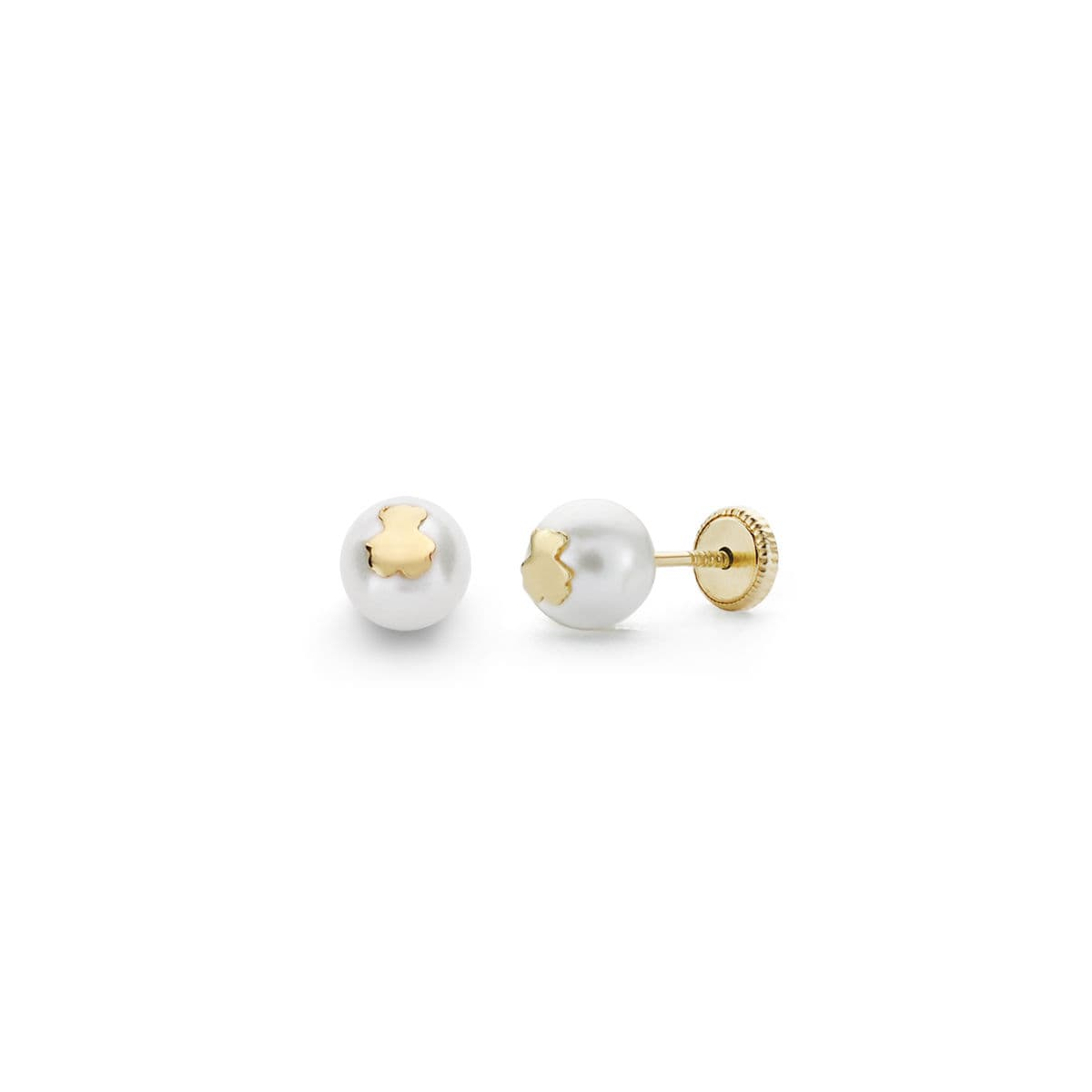 18K PENDIENTES ORO AMARILLO PERLA Y OSO 6 MM CIERRE TUERCA 0
