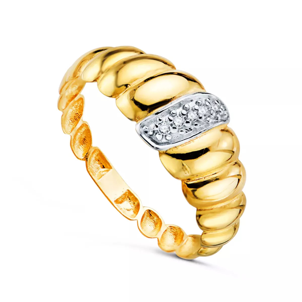 18K SORTIJA ORO AMARILLO CROISSANT GALLONES MOTIVO CON CIRCONITAS. ANCHO: 7.5 MM 1