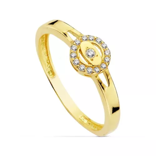 18K SORTIJA ORO AMARILLO CALADA MOTIVO REDONDO CON CIRCONITAS. ANCHO: 6 MM 1