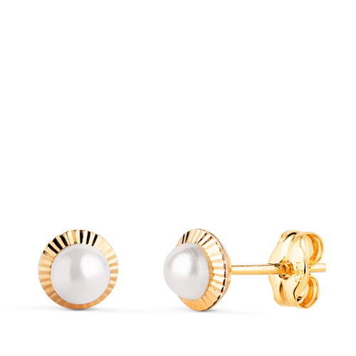 18K PENDIENTES ORO AMARILLO PERLA ORLA TALLADA 6 MM CIERRE PRESION 0