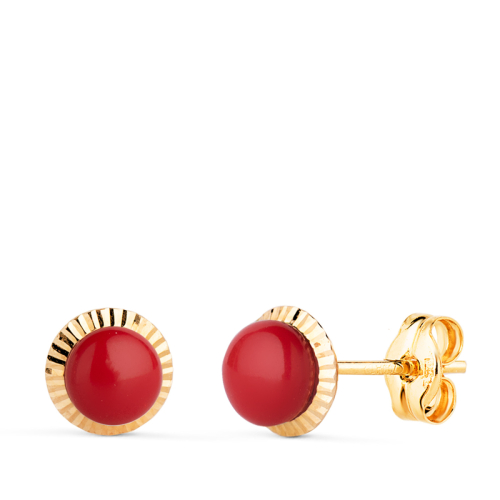 18K PENDIENTES ORO AMARILLO CORAL ORLA TALLADA 7 MM CIERRE PRESION 0