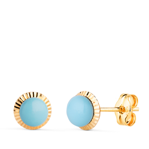 18K PENDIENTES ORO AMARILLO TURQUESA ORLA TALLADA 7 MM CIERRE PRESION 0