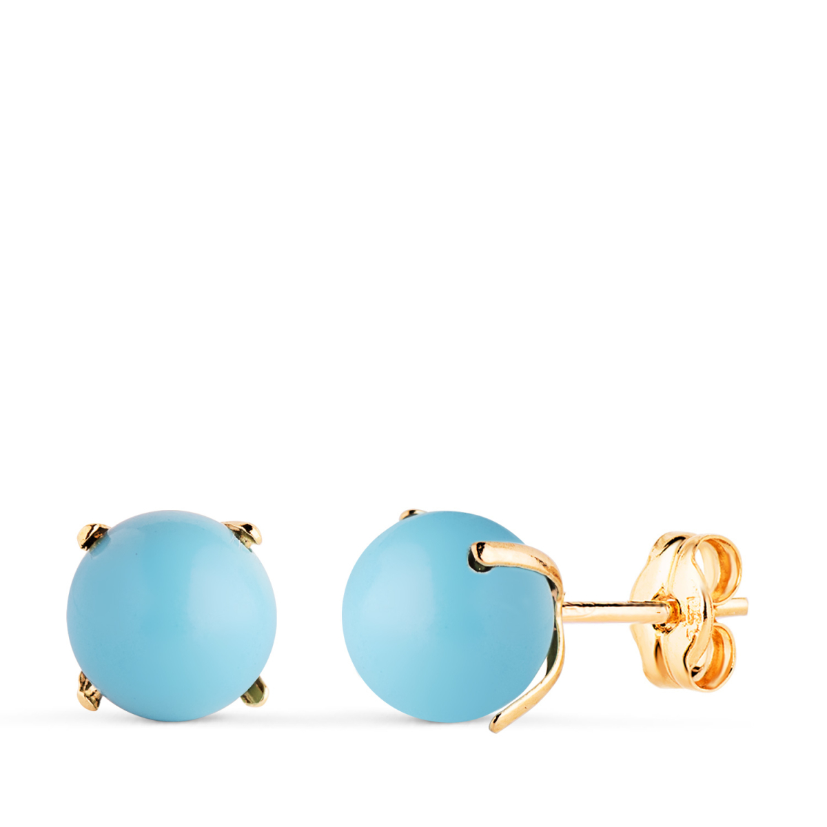 18K PENDIENTES ORO AMARILLO TURQUESA CON 4 GARRAS. MEDIDA: 7 MM. CIERRE PRESION 0