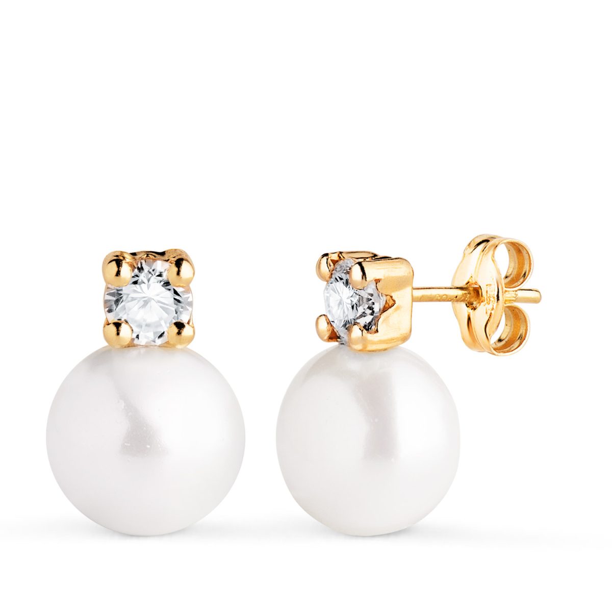 18K PENDIENTES ORO AMARILLO TU Y YO PERLA CON CIRCONITA. MEDIDA: 13 X 9 MM. CIERRE PRESION 0