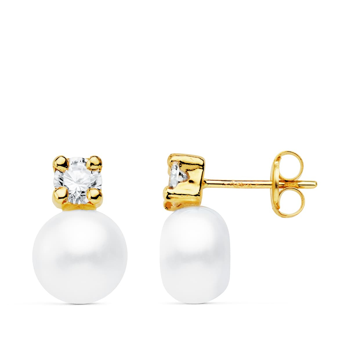 18K PENDIENTES ORO AMARILLO PERLA Y GARRAS 12X8 MM CIERRE PRESION 0