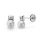 18K PENDIENTES ORO BLANCO PERLA 3 MM DIAMANTES NATURALES SI-H TALLA BRILLANTE 0