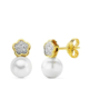 18K PENDIENTES COMUNION FLOR PERLA ORO BICOLOR 12X6 MM CIERRE PRESION 0