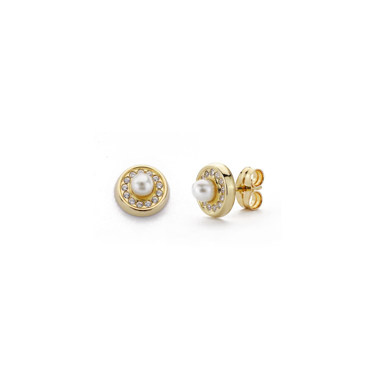18K PENDIENTES ORO AMARILLO PERLA 3 MM CIRCONITA PRESION 0