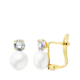 18K PENDIENTES CIRCONITA ORO BICOLOR 4 MM PERLA 6 MM CIERRE CATALAN 0