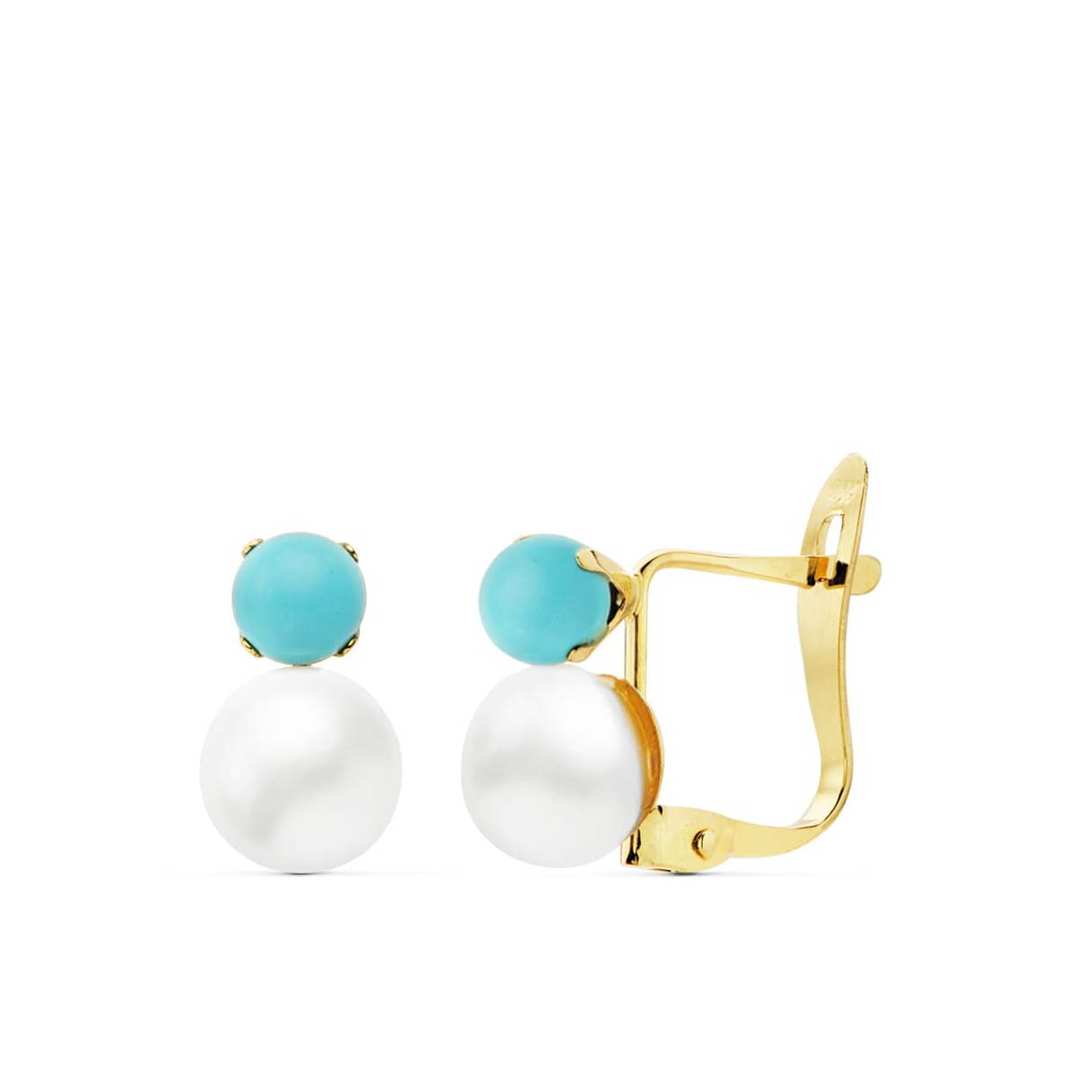 18K PENDIENTES ORO AMARILLO TURQUESA 3 MM PERLA 6 MM CIERRE CATALAN 0