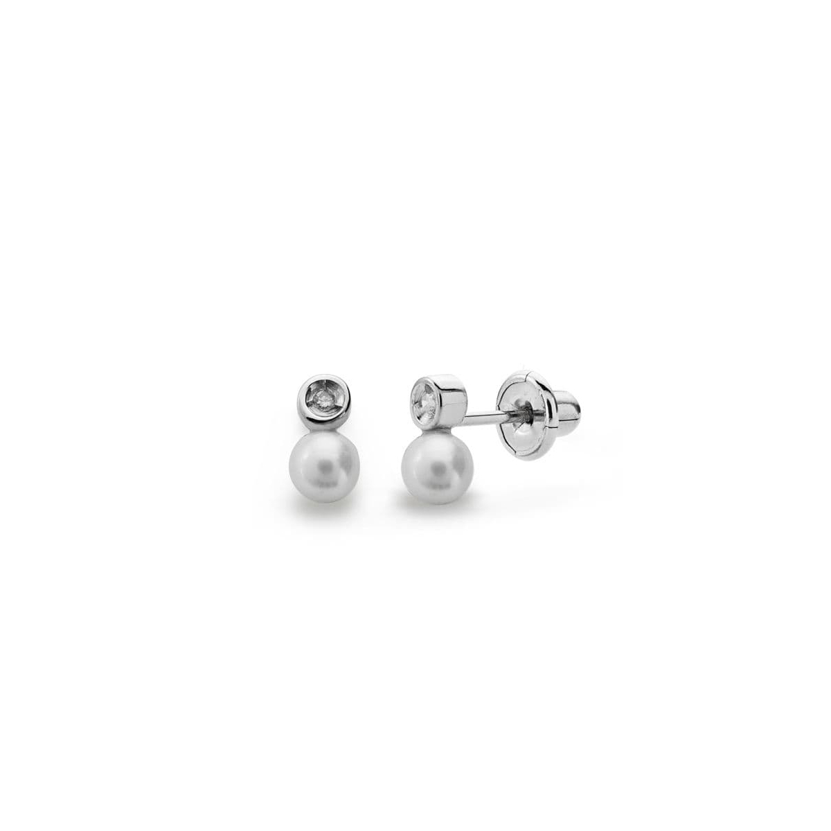 18K PENDIENTES ORO BLANCO PERLA 3 MM DIAMANTES NATURALES SI-H TALLA BRILLANTE 0