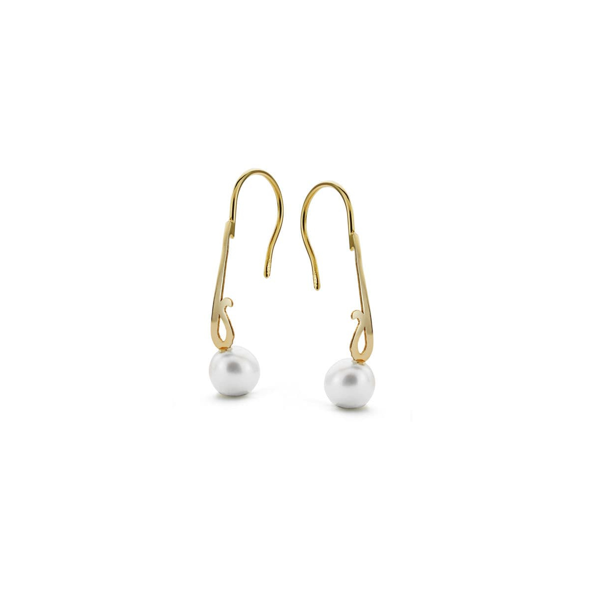 18K PENDIENTES LARGOS PERLA ORO AMARILLO 25X6 MM CIERRE GANCHO 0