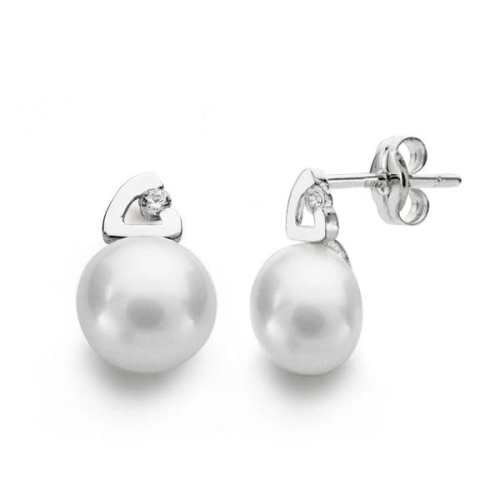 18K PENDIENTES ORO BLANCO PERLA 12X7 MM CIERRE PRESION 0