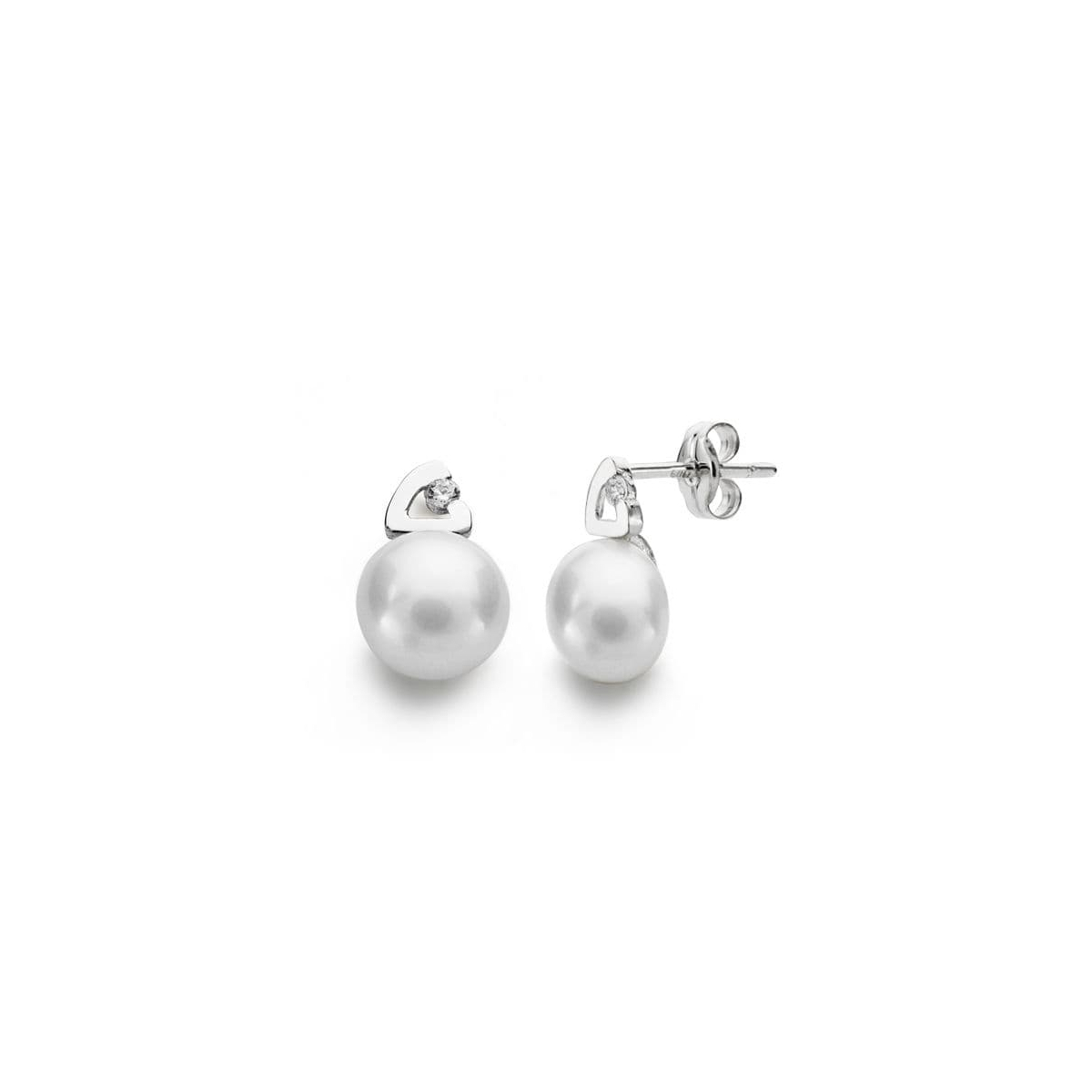 18K PENDIENTES ORO BLANCO PERLA 12X7 MM CIERRE PRESION 0