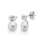 18K PENDIENTES ORO BLANCO PERLA CIRCONITA 11X6 MM CIERRE PRESION 0