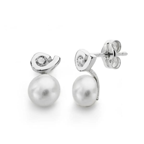 18K PENDIENTES ORO BLANCO PERLA CIRCONITA 11X6 MM CIERRE PRESION 0