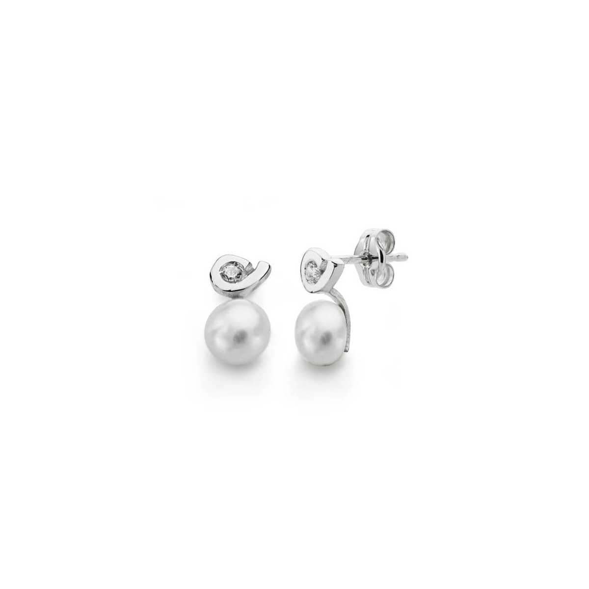 18K PENDIENTES ORO BLANCO PERLA CIRCONITA 11X6 MM CIERRE PRESION 0