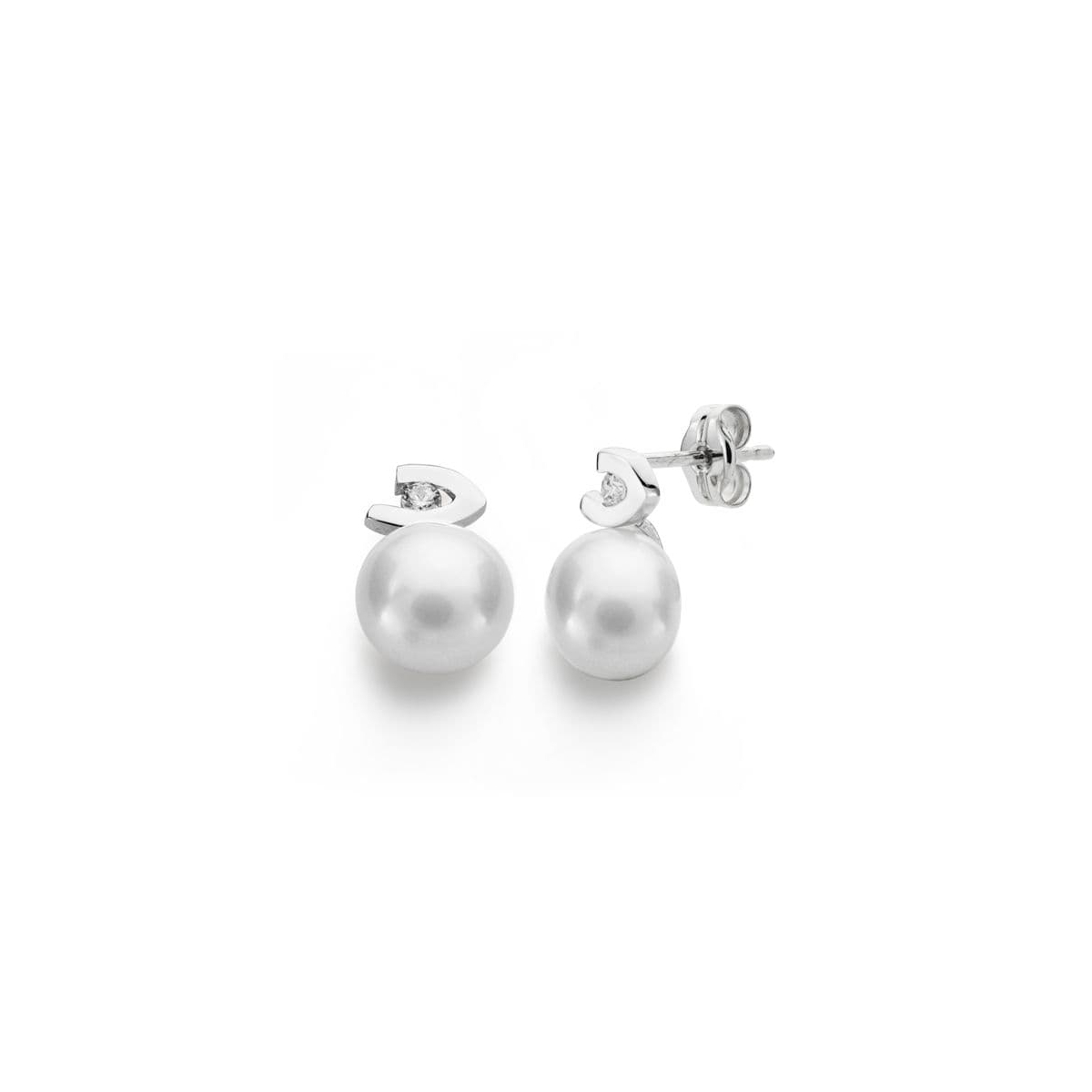 18K PENDIENTES ORO BLANCO PERLA CIRCONITA 12X7 MM CIERRE PRESION 0
