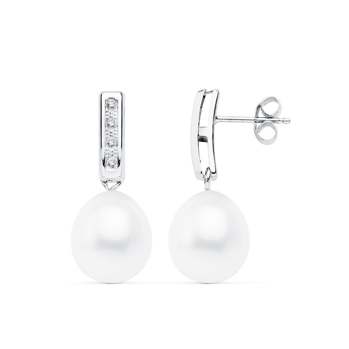 18K PENDIENTES ORO BLANCO PERLA 24X9 MM CIERRE PRESION 0
