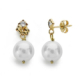 18K PENDIENTES LARGOS ORO AMARILLO PERLA CIRCONITA 17X8 MM CIERRE PRESION 0