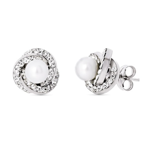 18K PENDIENTES ORO BLANCO NUDO PERLA 9X9 MMCIERRE PRESION 1